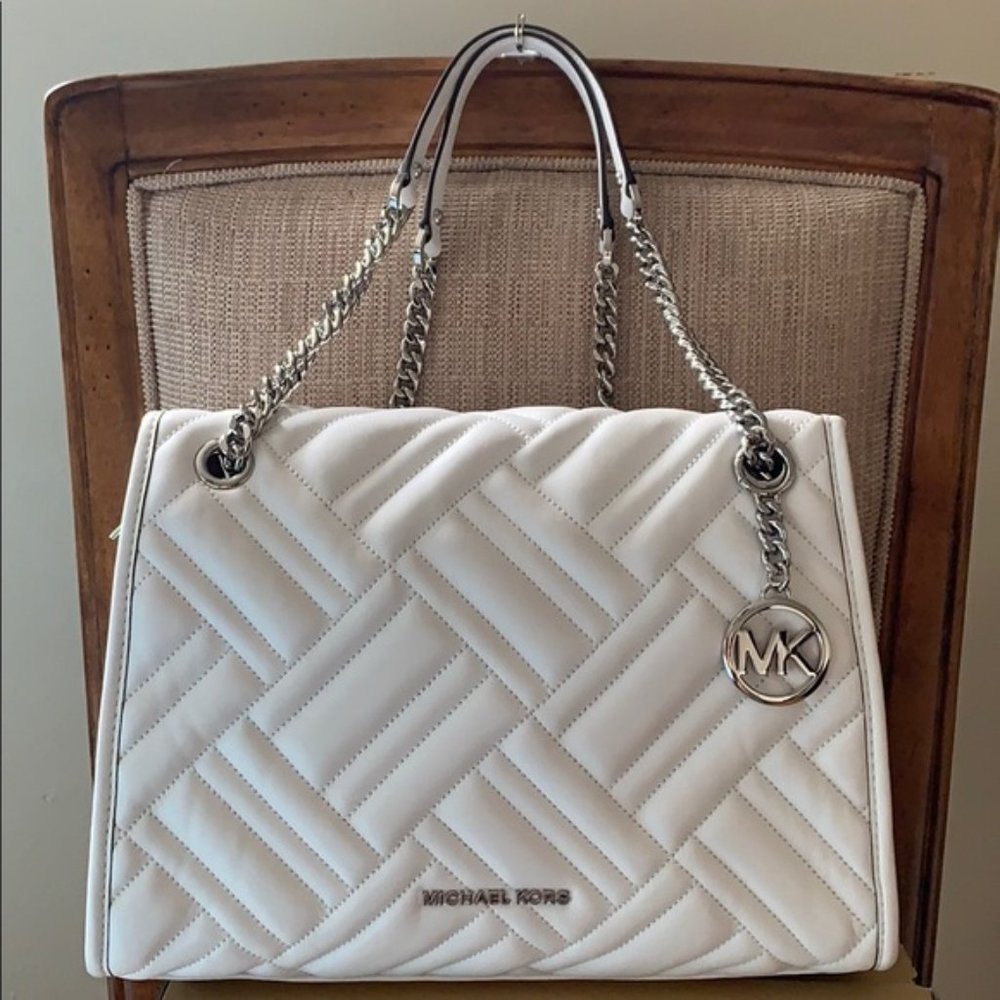 Michael Kors Kathy Lg Satchel Leather Optic White